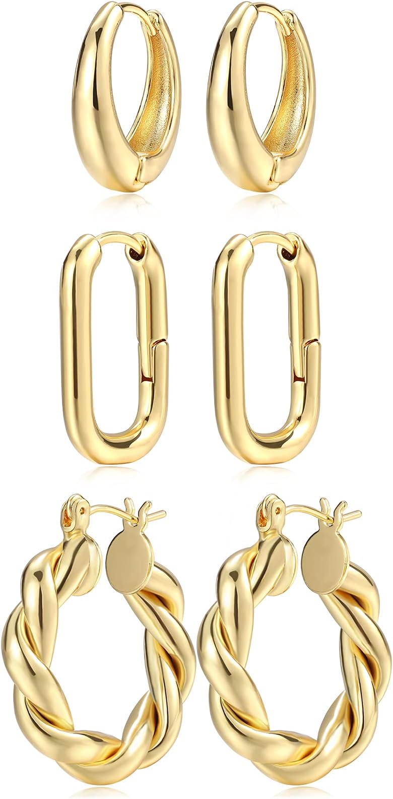 Gold Hoop Earrings for Women, 14K Real Gold Plated Lightweight Chunky Gold Hoops Earrings for Gifts