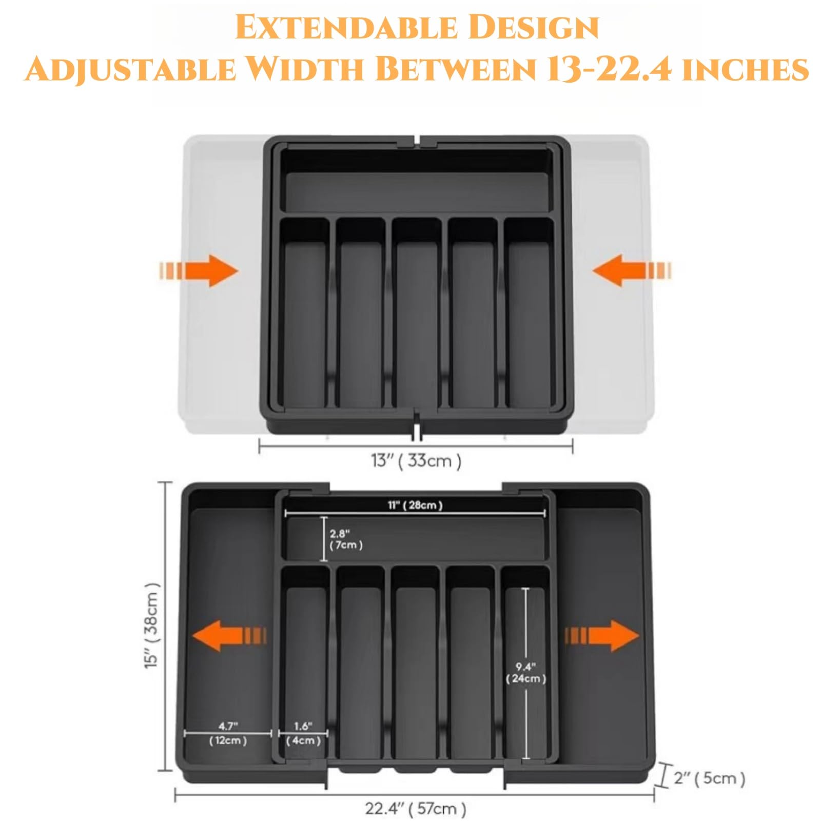 1 portaposate per cassetti, portaposate espandibile per cassetti della cucina, portaposate regolabile, plastica, cucchiaio, forchette, portaposate (grigio)