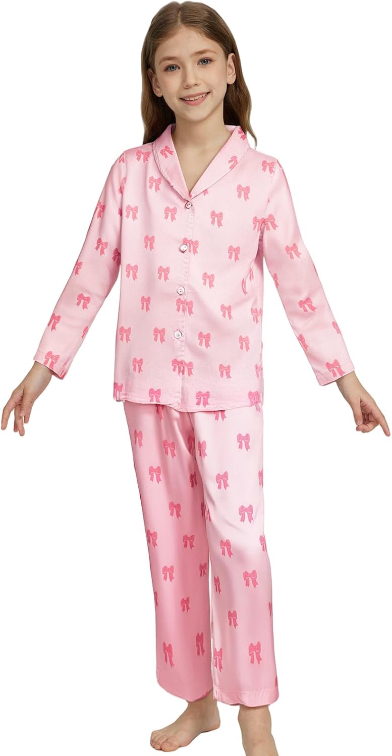 Girls Silk Satin Pyjamas Set Short Sleeve Button-Down Kids PJs Breathable Soft Nightwear Children Sleepwear Age 5-14 - Image 2