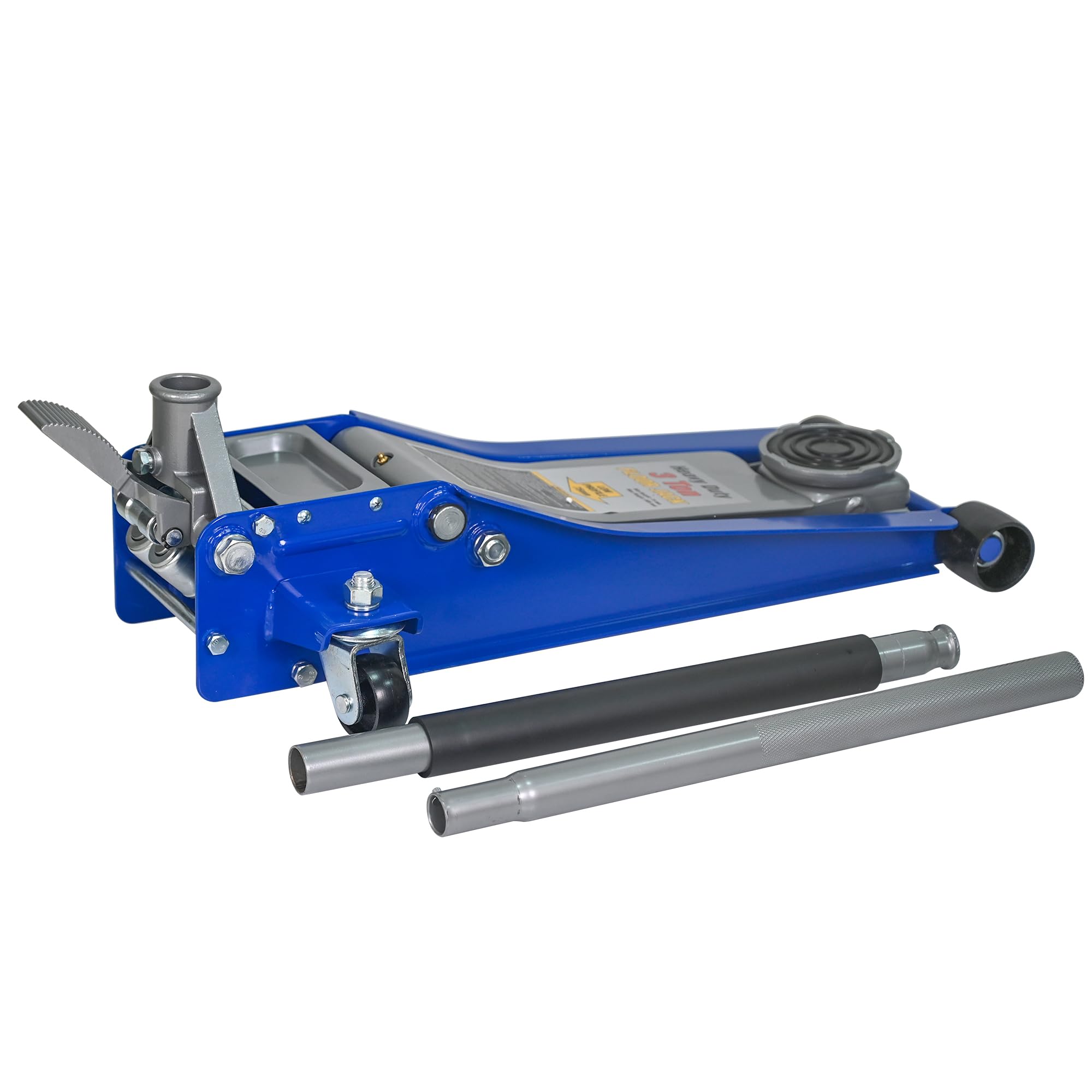 Cric idraulico a carrello 3T, con doppia pompa, altezza di sollevamento 75-505 mm, ruote a 360°, blu/argento, per auto e SUV