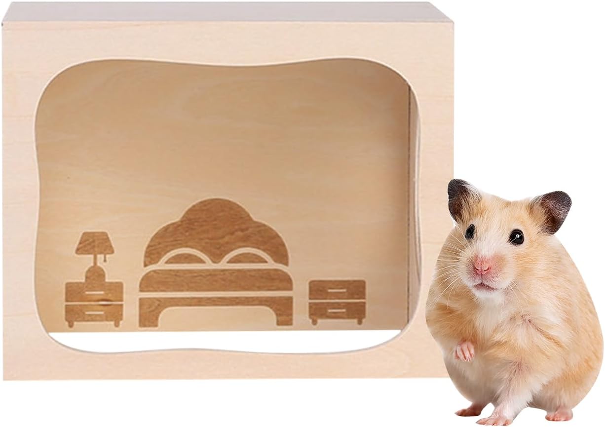 Small Pet Habitat, Wooden House, Animal Play Enclosure Box, Multi Level Cage with Top Access Design, Enrichment Activity Habitat for Hamster Guinea Pig Ferret Indoor Use