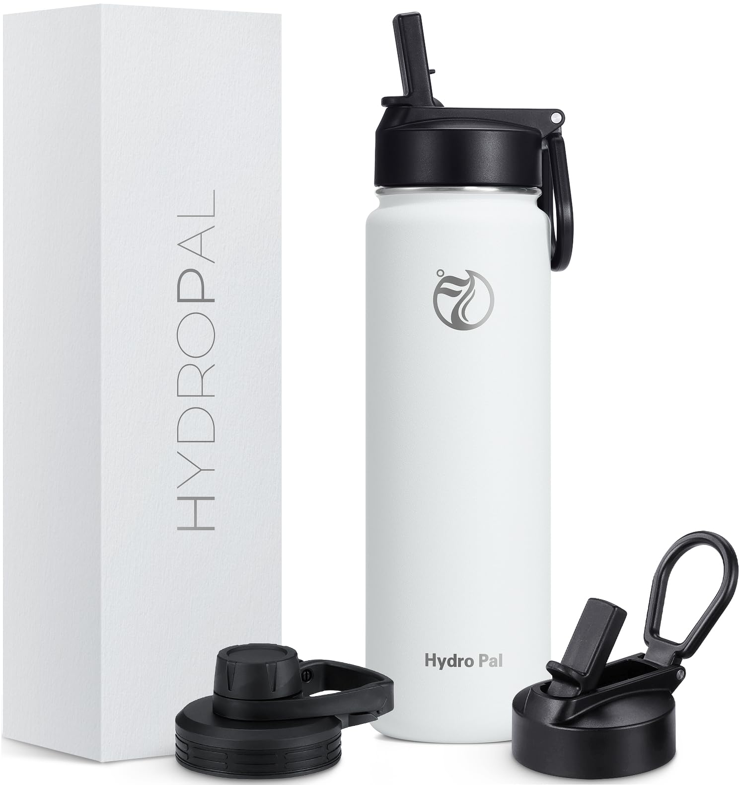 HydroPal Edelstahl Trinkflasche - 500/750ml/ 1L/1.2L/1.9L, BPA-Frei, Kohlensäure geeignet, Isolierte flasche mit Strohhalm & 2 Deckel