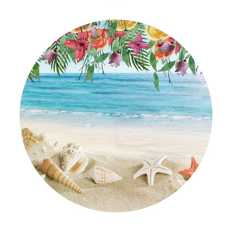 Yeele 7x7ft Beach Round Backdrop Summer Hawaiian Starfish Sea Shell Tropical Flowers Photography Background Aloha Baby Shower Birthday Party Banner Decoration Wedding Photo Shoot Booth Props - image 3