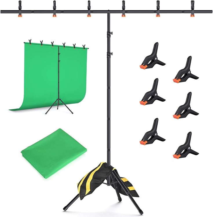 Forlogic 8x7.2ft Green Screen Backdrop Kit with Adjustable Stand for Streaming and Photography