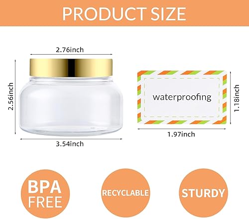 Miniatura 2 de Paquete de 24 recipientes de plástico de 8 onzas con tapas y etiqueta impermeable sin BPA, recipientes de cosméticos transparentes recargables para