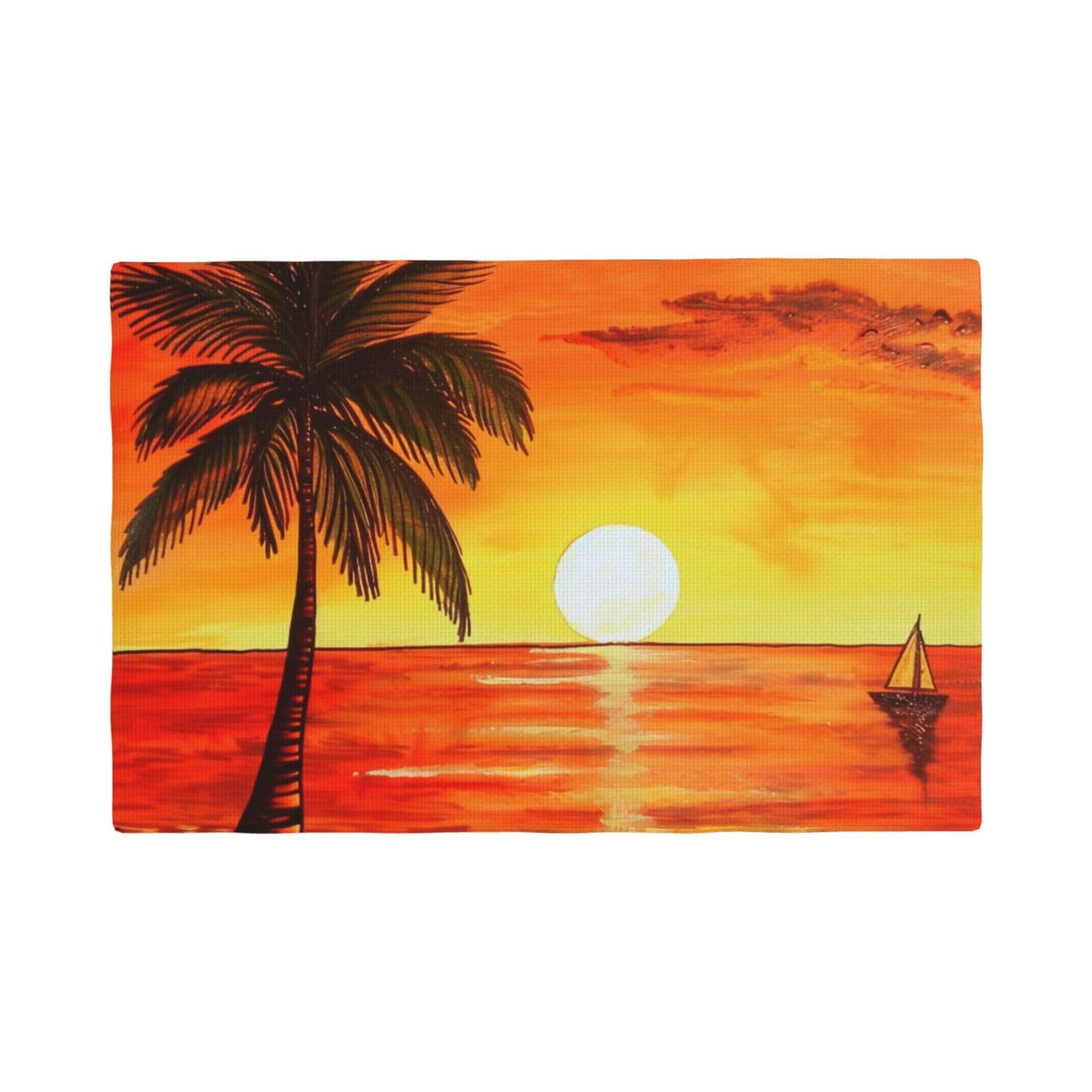 sunset palm tree Print Placemats Set, Heat Resistant Washable Placemat 12x18in Table Mats for Party Kitchen Dining Table Decoration Indoor Outdoor, Four Pieces
