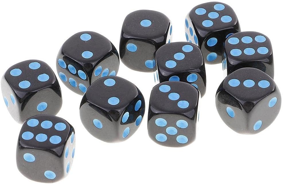 10Pcs D6 Dice Six Sided Spot Dices Set for Dungeons and Dragons RPG MTG Party Board Games Blue Black