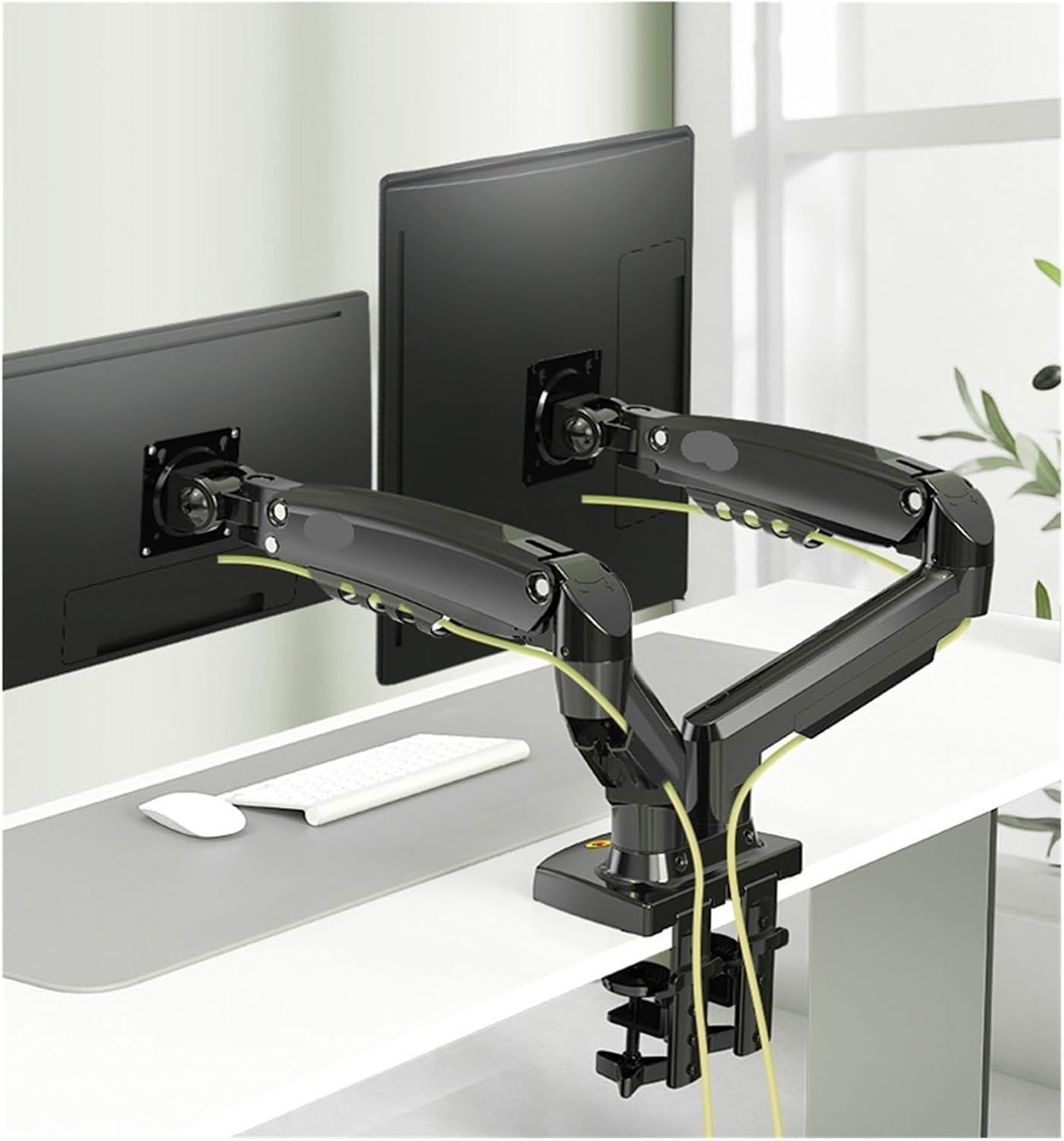 Supporto doppio monitor per 2 monitor, braccio regolabile con molla a gas Full Motion, schermi da 10-27", 2-9 kg per braccio, inclinazione, rotazione, altezza regolabile