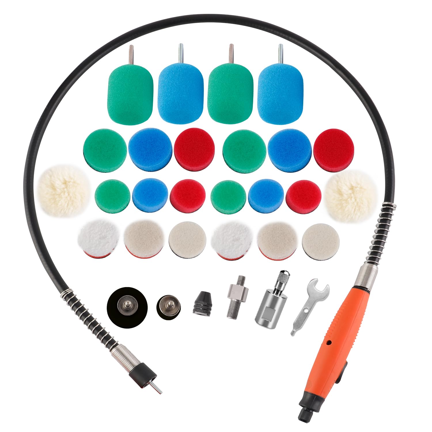 SPTA M14 Thread Flexible Shaft, Mini Detail Polisher, Universal Rotary Polishing Tool, 30-Piece, Polishing Pad, Sponge Polishing Pad for Rotary Tools/Polishers, Drill for Aluminium