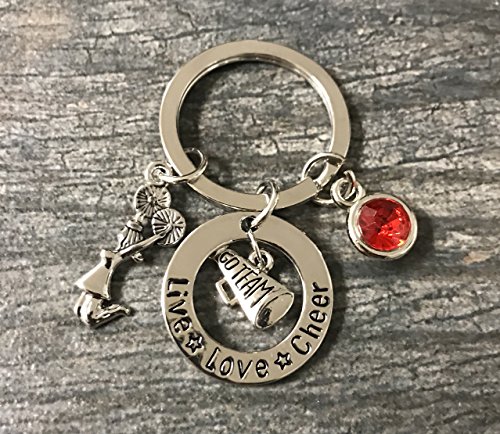 Personalized Cheer Keychain with Birthstone Charm, Custom Live Love Cheerleading Gift, Girls Cheerleader Jewelry, Cheerleaders, Cheer Team and Coach Gifts2