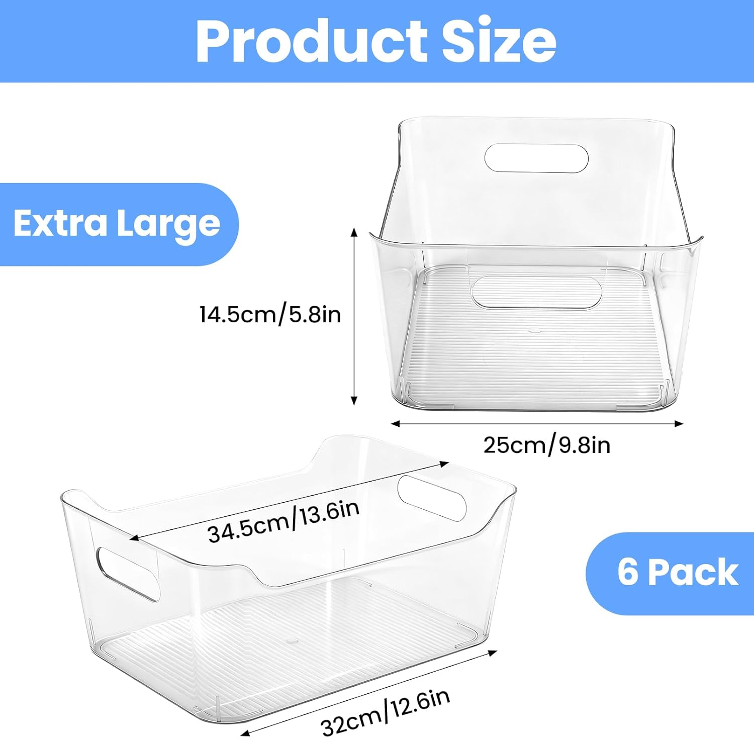 Clear Plastic Storage Bins Set of 6, Multi-Use Organizers and Storage Containers With Handles, Organizer Bins for Home & Kitchen, Cabinet and Pantry