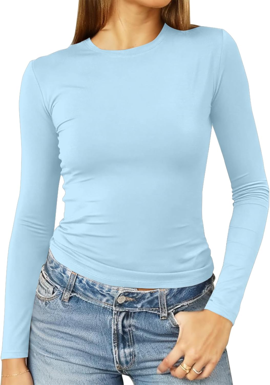 Abardsion Women's Long Sleeve Shirts Spring 2026 Casual Basic Going Out Crop Tops Slim Fit Tight Y2K Clothes