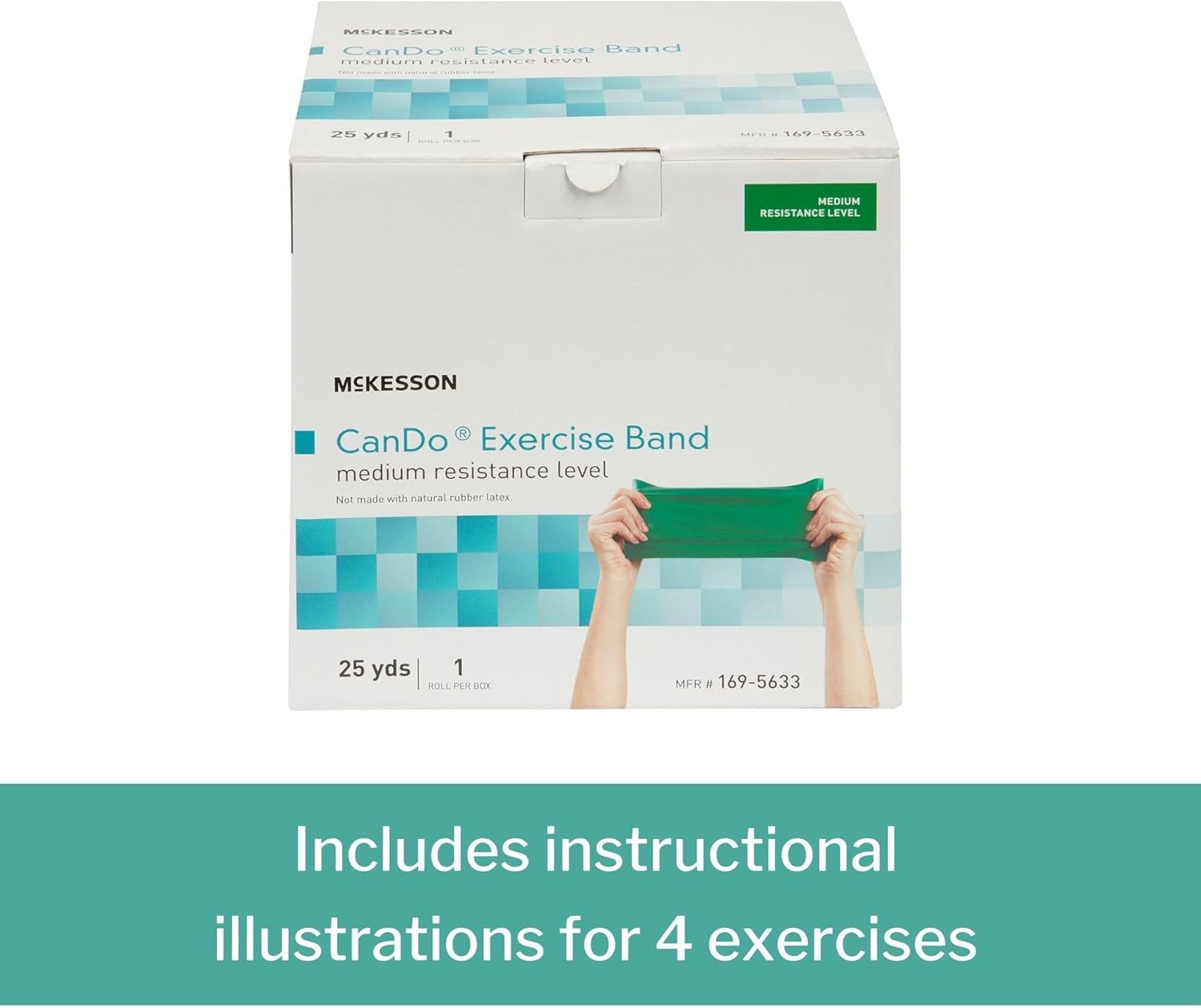 McKesson Can Do Exercise Resistance Band - Workout Bands for Physical Therapy - Green, Medium Resistance - 5 in x 25 yd, 1 Count