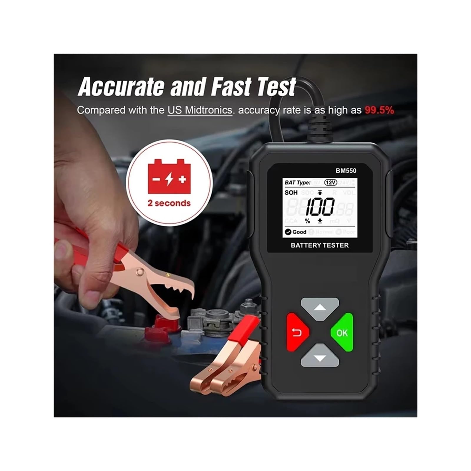 Testeur de batterie, Testeur de batterie voiture BM550 100-2000 CCA 6 V 12 24, analyseur, outil diagnostic détect automatique