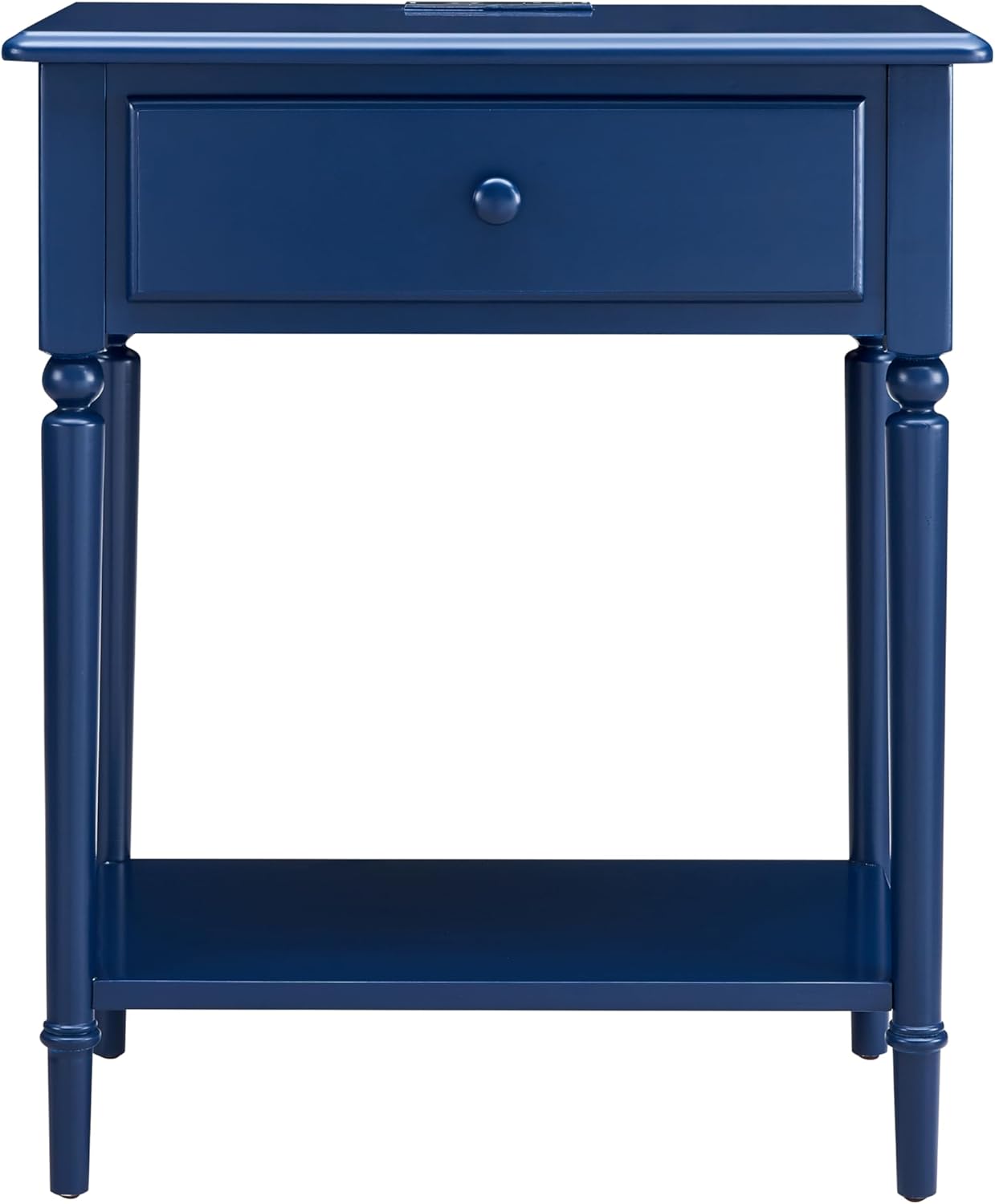 Leick Home Coastal Nightstand, Solid Wood, with USB-C Charging, 1 Drawer and 1 Shelf, Navy, 20022-NV