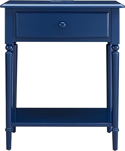 Miniatura 4 de Leick Home Mesita de noche costera, madera maciza, con carga USB-C, 1 cajón y 1 estante, azul marino, 20022-NV marino,roble medio/ennegrecido,Negro