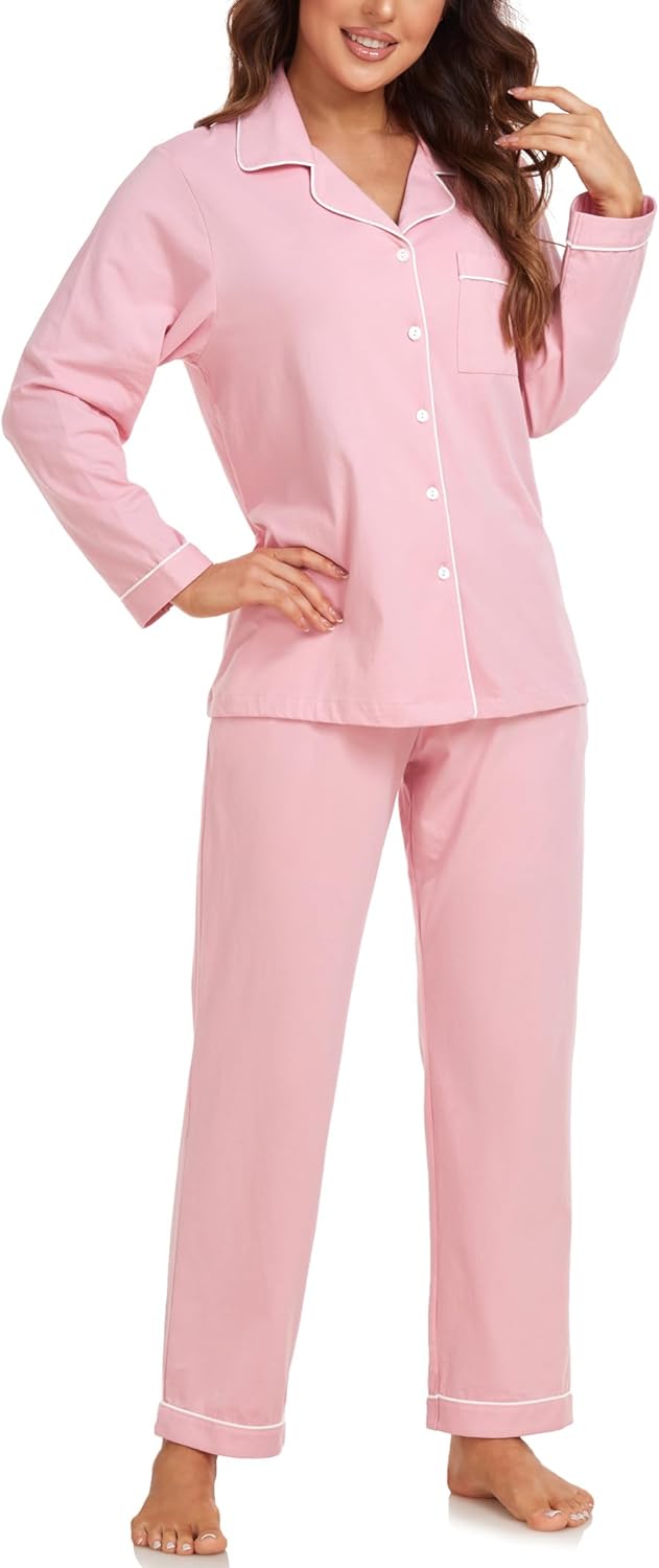 EA'S SECRET Womens Pajama Sets 100% Cotton Long Sleeve Shirt and Pants Soft Sleepwear Loungewear Button Down Pj Set - Image 2