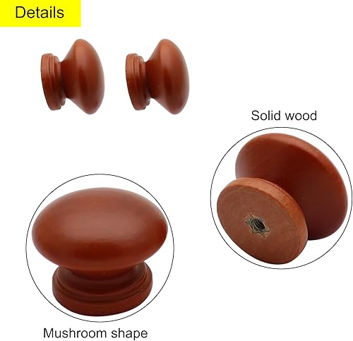 Miniatura 4 de 20 pomos de madera con forma de hongo marrón, pomos de madera para gabinetes de muebles, tiradores de una sola manija con tornillos (diámetro 1.34