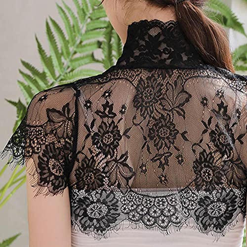 HomeSoGood False Collar Detachable Lace for Girls Neckline 13inch Black Flower Half Shirt Fake Neck Cover(Black)3