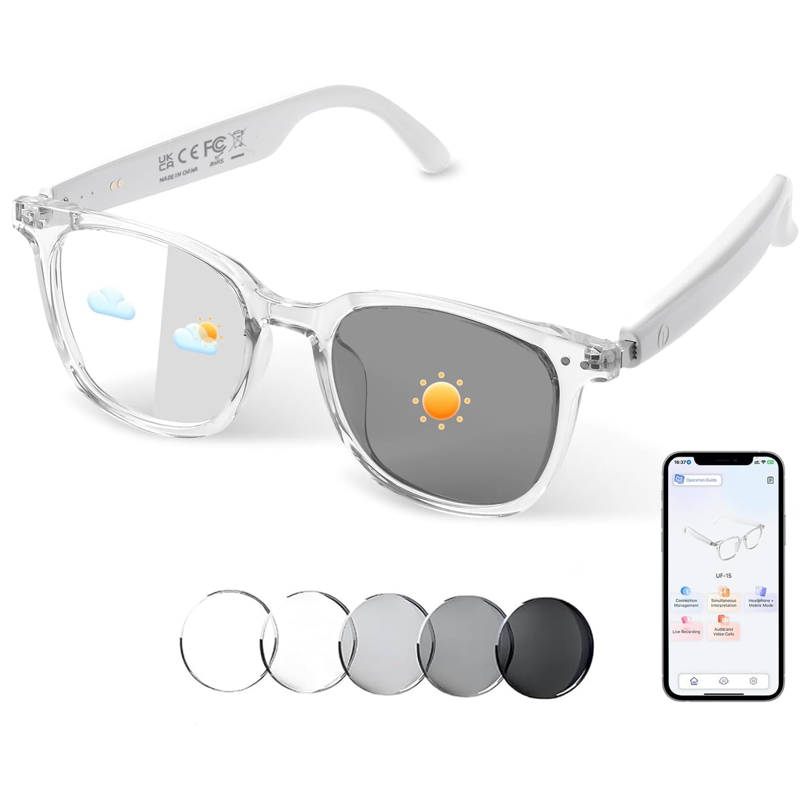 AI Smart Glasses with Translation, Bluetooth Audio Glasses for Women Men, Photochromic Lenses with 160+Languages Real-Time Translation, Translator Glasses for Travel/Business/Working (Clear)-image-39
