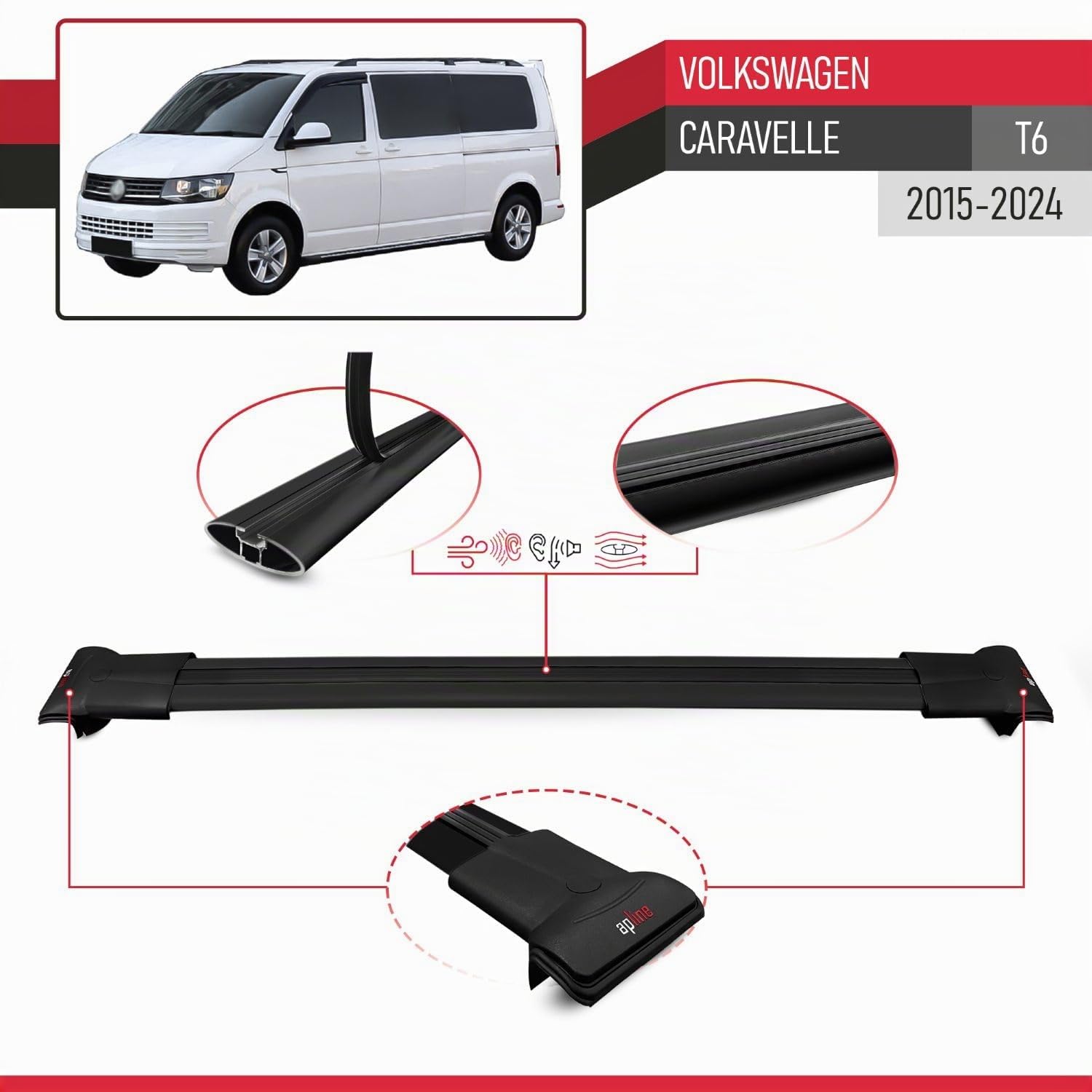 RE&AR Tuning Compatible con Volkswagen T6 Caravelle 2015-2024 Fly Model Barras de Techo Auto Portaequipajes Barras Transversales Negro Aluminio 2 Barras
