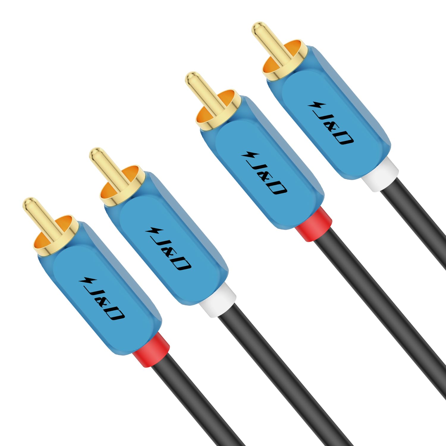 J&D 2 RCA M/M Stereo Audio Cable, 2RCA Auxiliary Audio Cord Aluminum Alloy Shell Gold-Plated Plug for Home Theater, HDTV, Amplifiers, Hi-Fi Systems, Speakers, 10 Feet