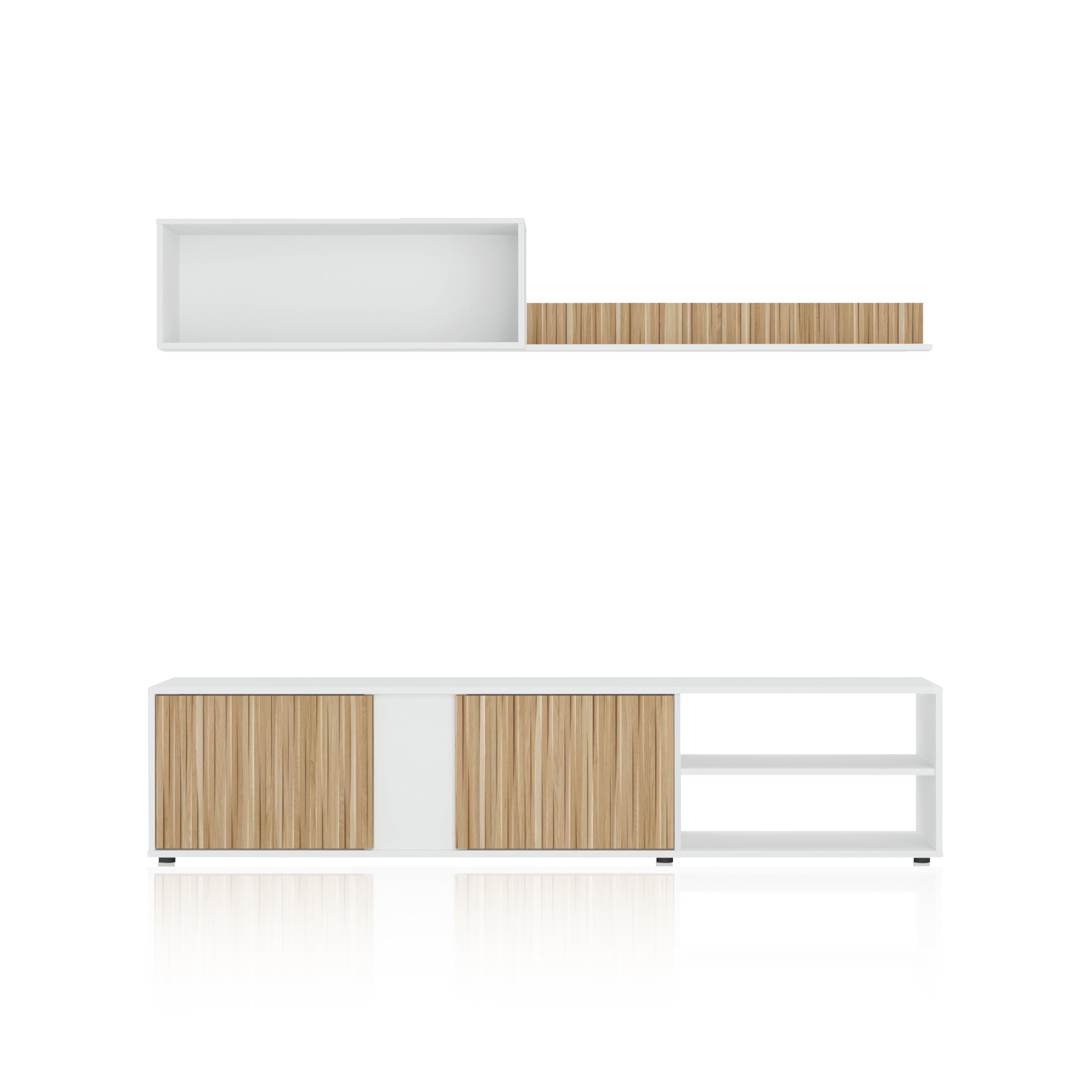 duehome | Conjunto Reversible de Salon, Mueble de TV, Modulos de Comedor, Modelo Alix, Acabado en Blanco Artik y Natur, Medidas: 180 cm (Largo) x 33 cm (Fondo) x 40 cm (Alto)