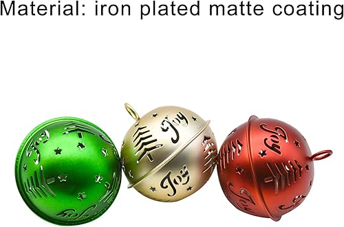Miniatura 2 de 12 cascabeles grandes de 2.5 pulgadas de 2.5 pulgadas, cascabel de Navidad con patrones huecos de árbol alegre, campanas de metal grandes para