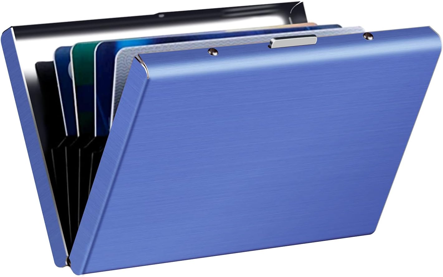 HAPTIMEHAPTIME Credit Card Holder for Women and Men - Hard, Metal, RFID-Blocking Card Wallet with Small Sleeves, Blue, Classic