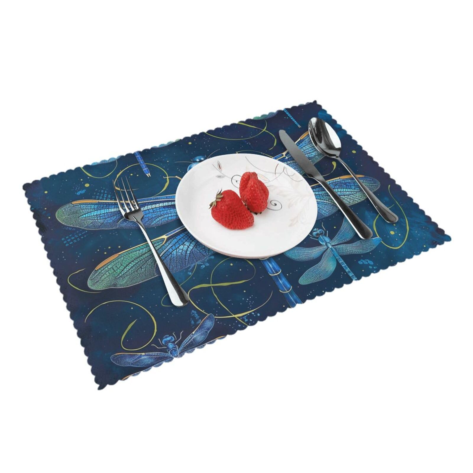 Blue Dragonfly Printed Placemat Heat Resistant Place Mats Set of 4 PCS Washable Kitchen Table Mats, 12x18 Inch