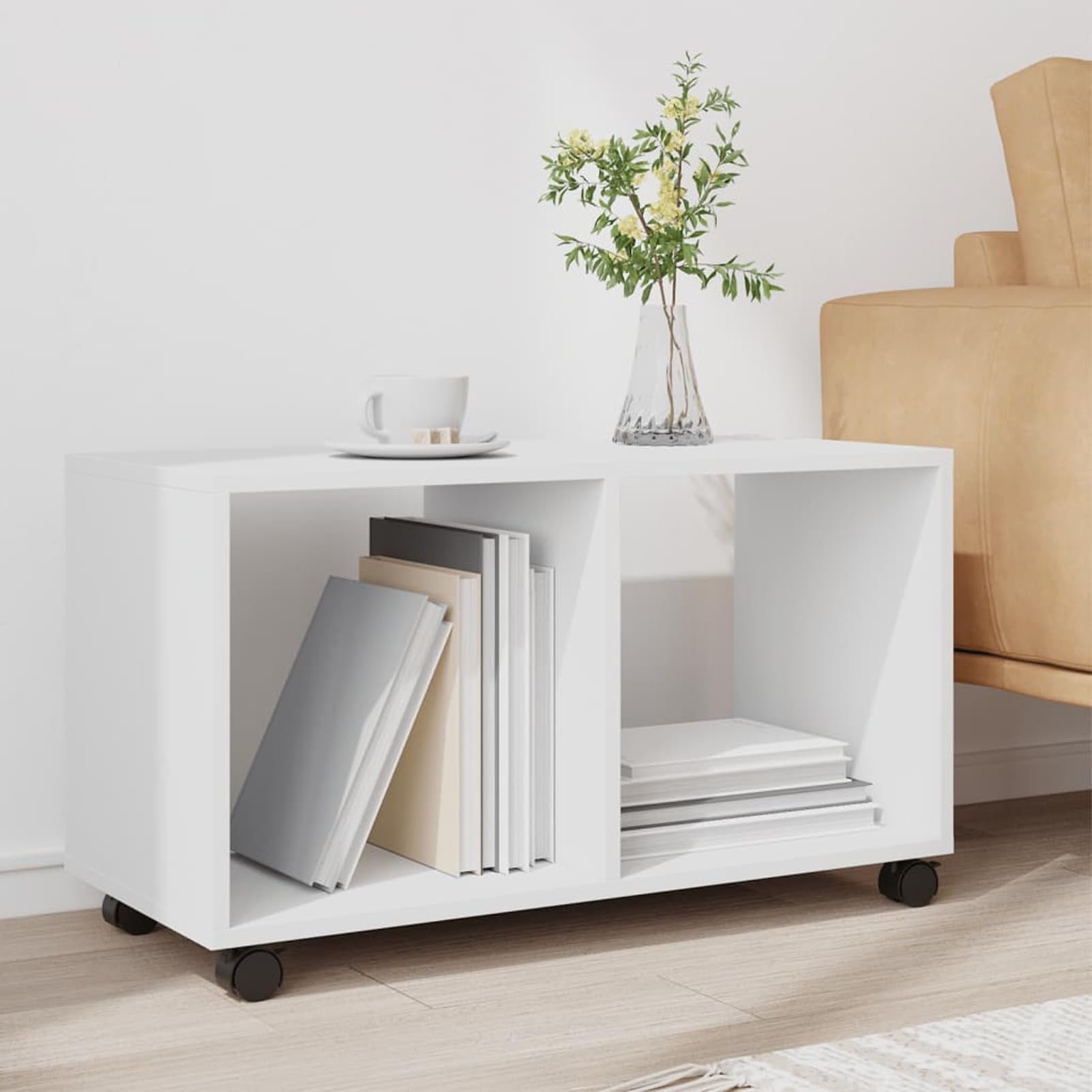 Gecheer Mobiletto con Ruote, mobiletto Bianco 72x33x42,5 cm in truciolato, mobiletto Multifunzionale con Freno per Ufficio, Soggiorno, Cucina e Camera da Letto