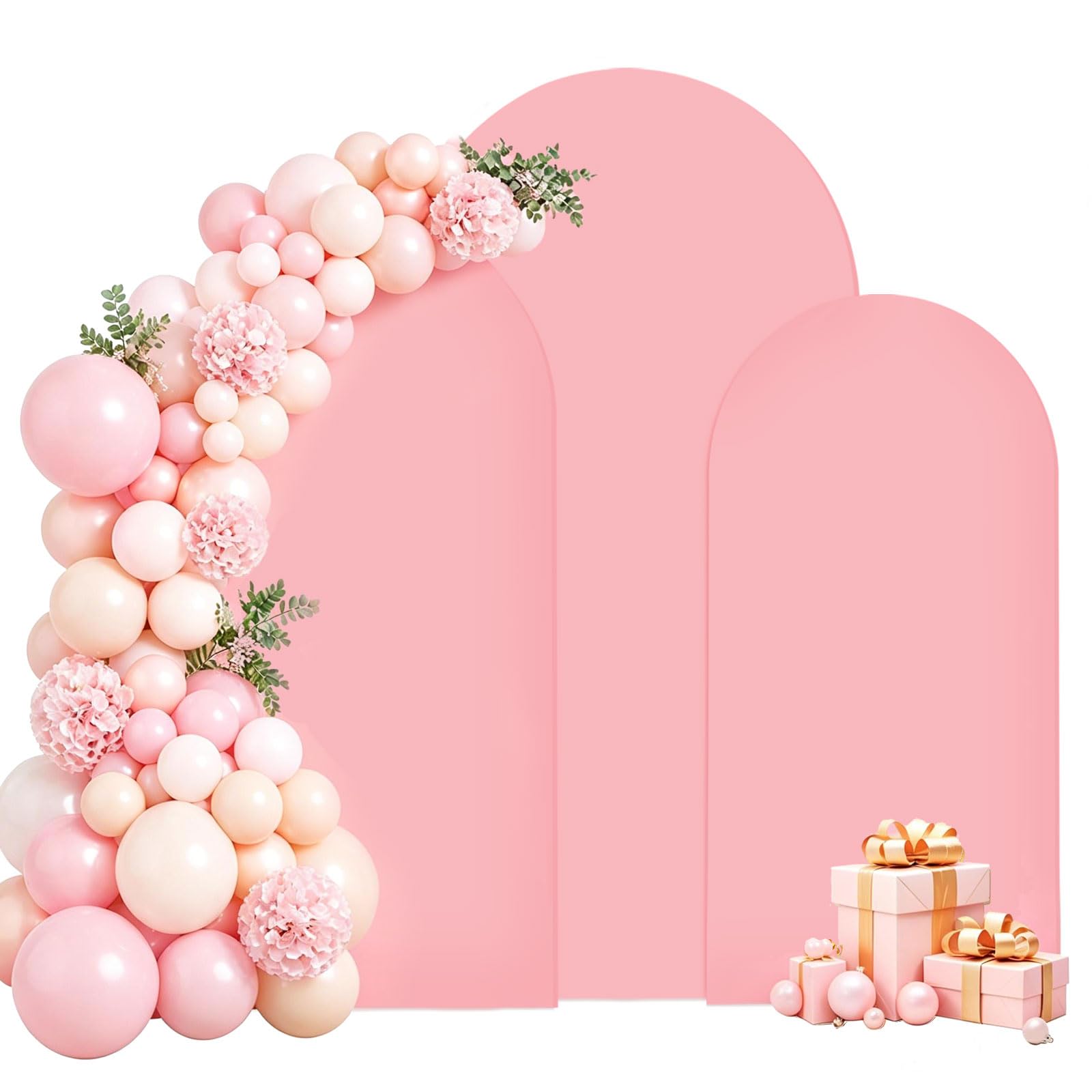 Arc de fond - Toile de fond double face avec dessus rond, fond photo pour mariage, anniversaire, cérémonie, fête et banquet (rose, lot de 3)