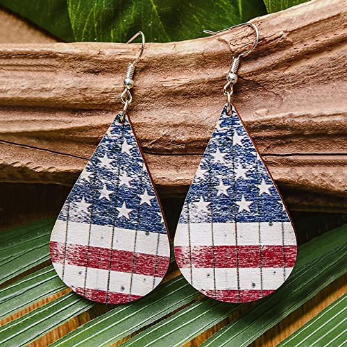 Dressy Earrings For Women Usa American Flag Dangle Interesting Drop And Sunflowers Shape Bohemian Earrings For Women Patriotic 4Th Of July Independence Day Gift Star Stripes Wooden (A, One Size) #TOP4
