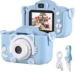 Mini Câmera Digital Infantil 1080P Portátil com Alça Tela 2" Temporizador Auto-foco Câmera de Vídeo Para Crianças com Jogos Filtros e Molduras - BELLA NET (AZUL)
