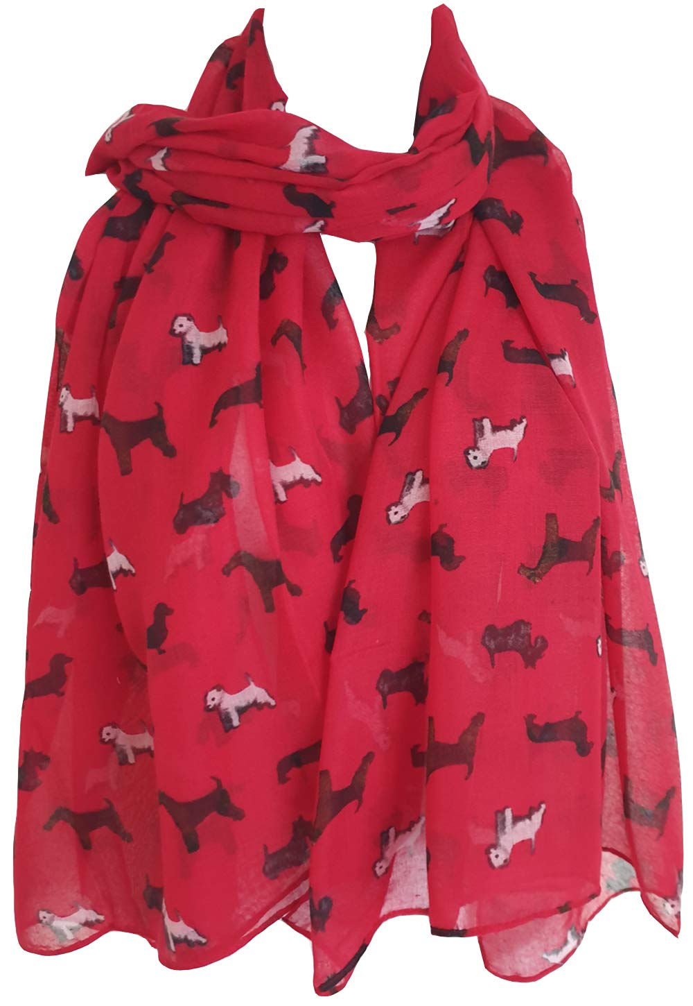 Glamlondon Women's Z1 - Red Poodle Print Scarf Dogs Fancy Puppies Breed Caniche Barbone Wrap Shawl Sarong (Z1 - Red)