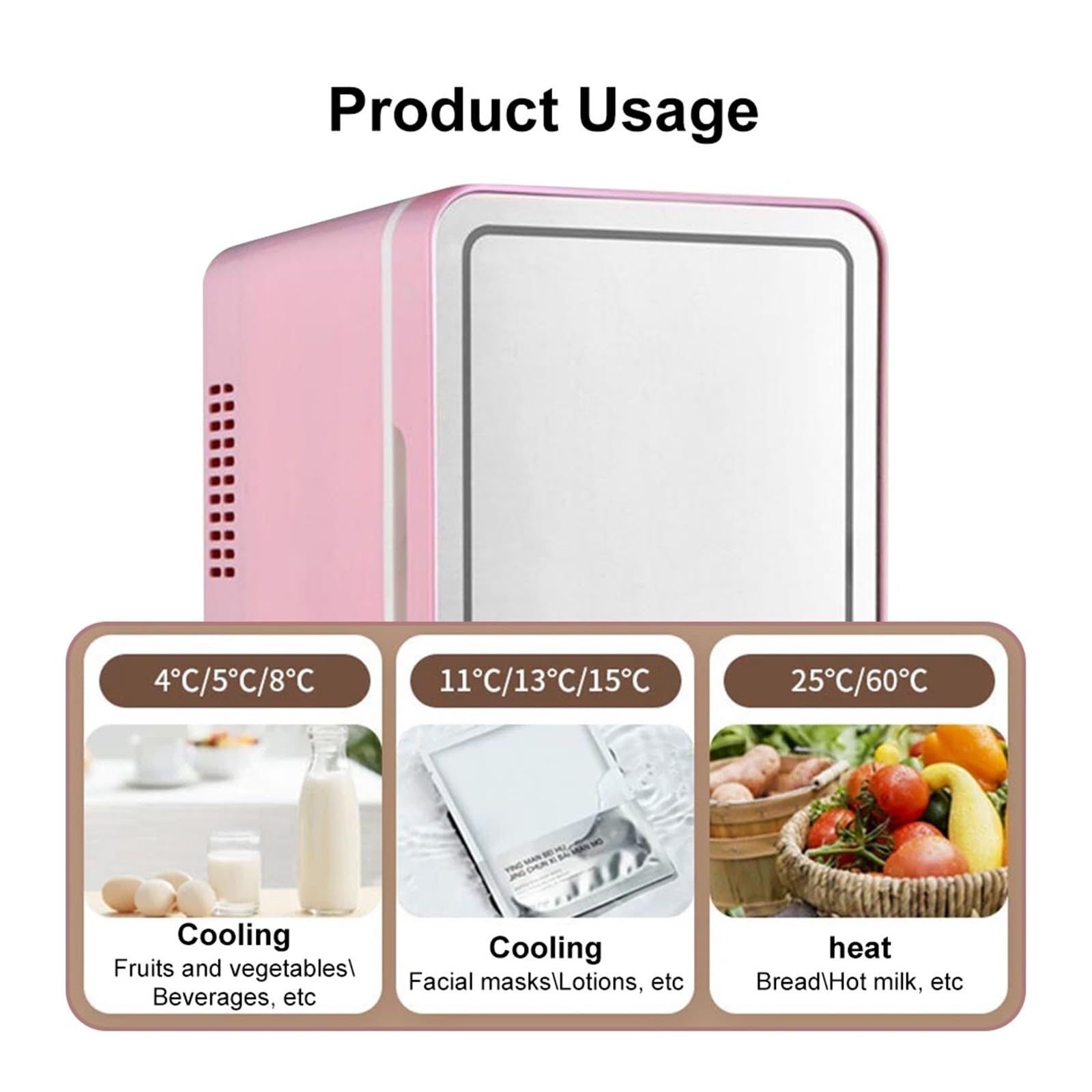 Mini refrigerador for Auto de 4L, con Espejo LED, for cosméticos y Cuidado de la Piel, Portal con reducción de Ruido, congelador pequeño, refrigeración rápida.(White-UK Plug)