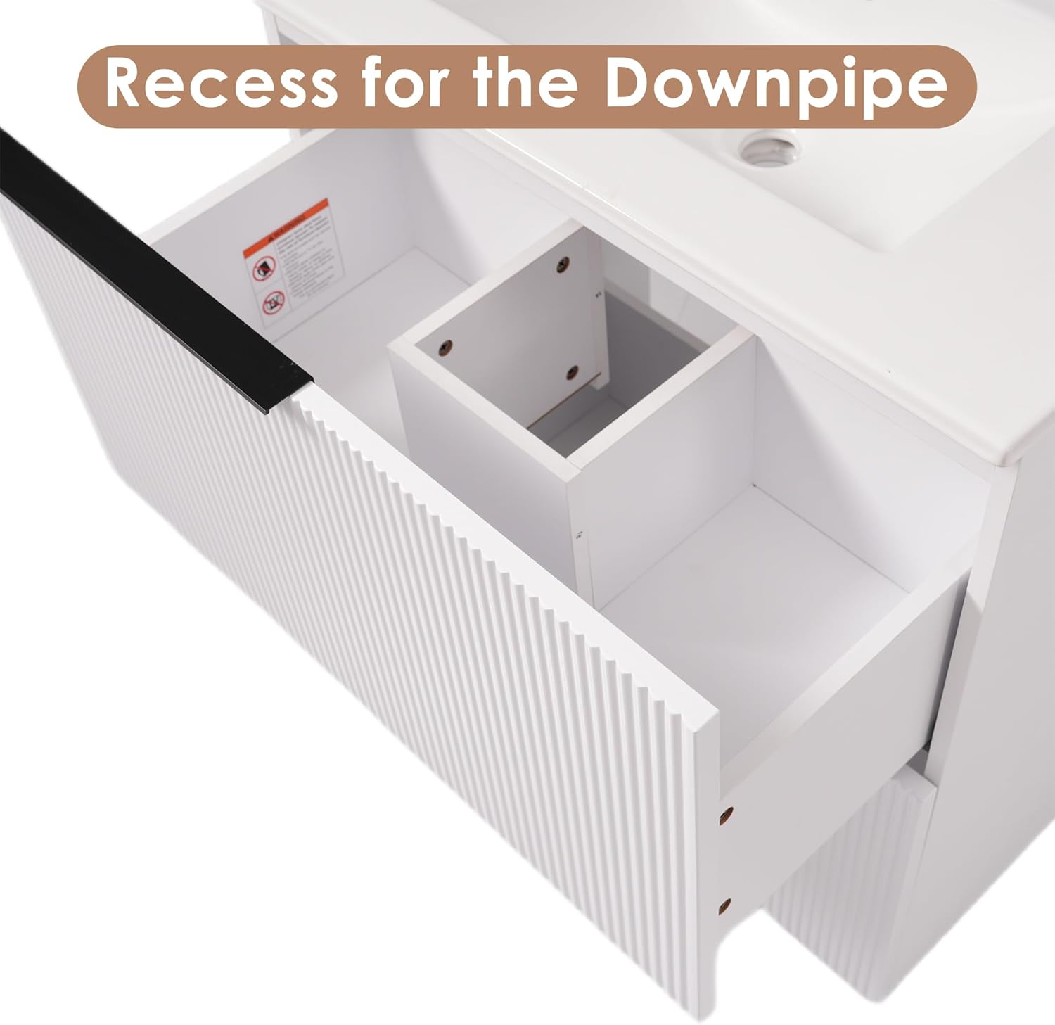 30 Inch Bathroom Vanity with Ceramic Sink, Wood Bathroom Sink Cabinet with 2 Drawers, Freestanding Bathroom Vanity with Sink for Small Bathroom, Easy Assembly, White