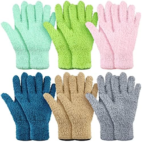 Bencailor 6 Pairs Microfiber Dusting Gloves, Dusting Cleaning Gloves Microfiber Gloves for Plants House Blinds Car Dust Mitt (Fresh Color,Medium) - Thumbnail 4