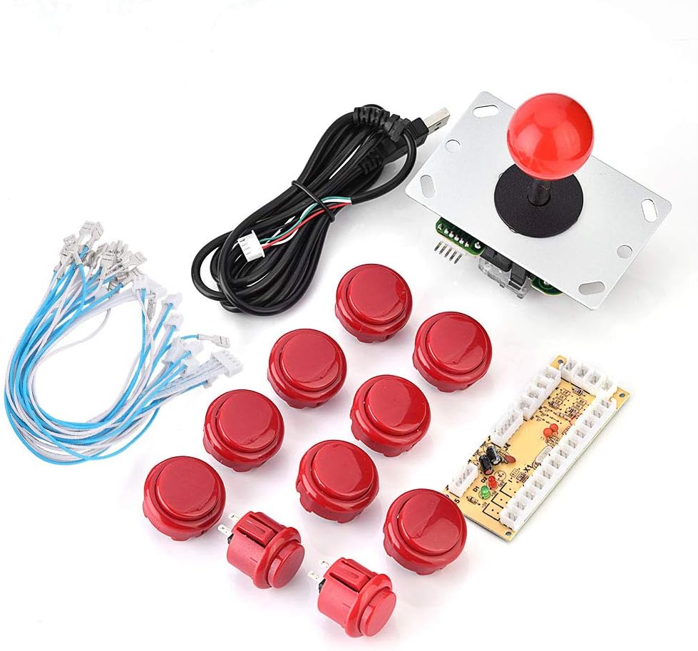 Arcade Game Stick, USB Encoder Joystick Button Zero Delay Arcade Joystick Kit, Plastic for DIY Project Arcade PC Game(red)