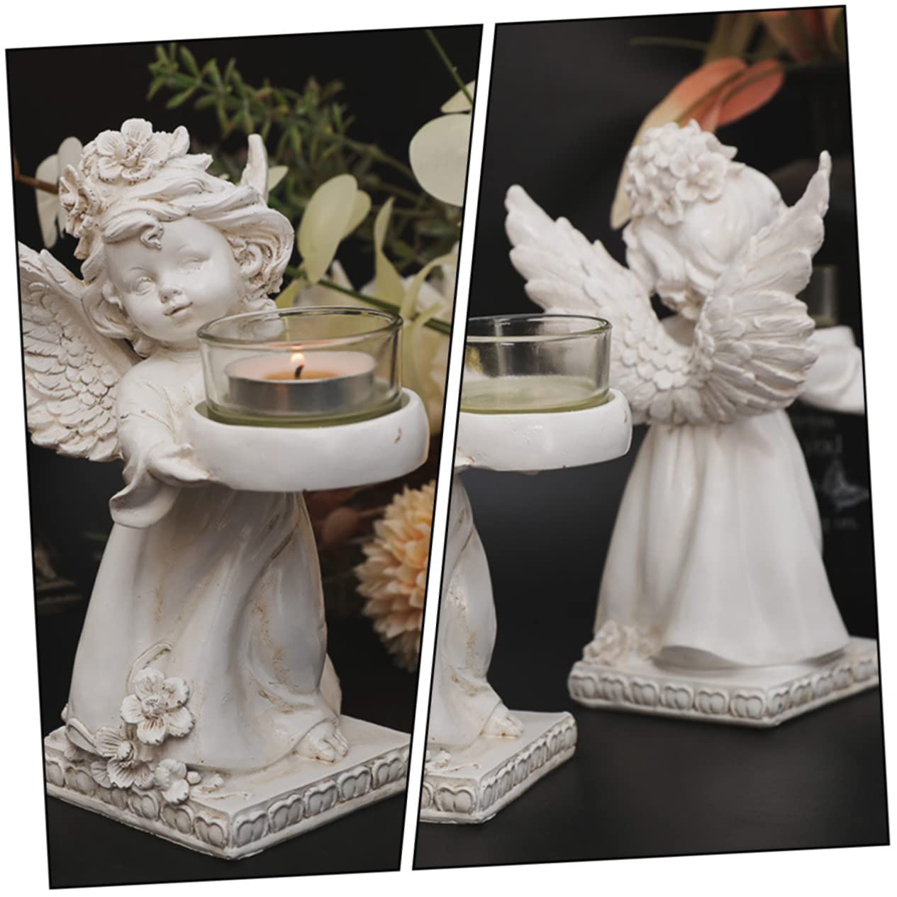MAGICLULU 2 Candelabros Retro Forma de Ángel, de Resina y Vidrio, Ligeros y Portátiles, para Decoración de Escritorio y Cumpleaños