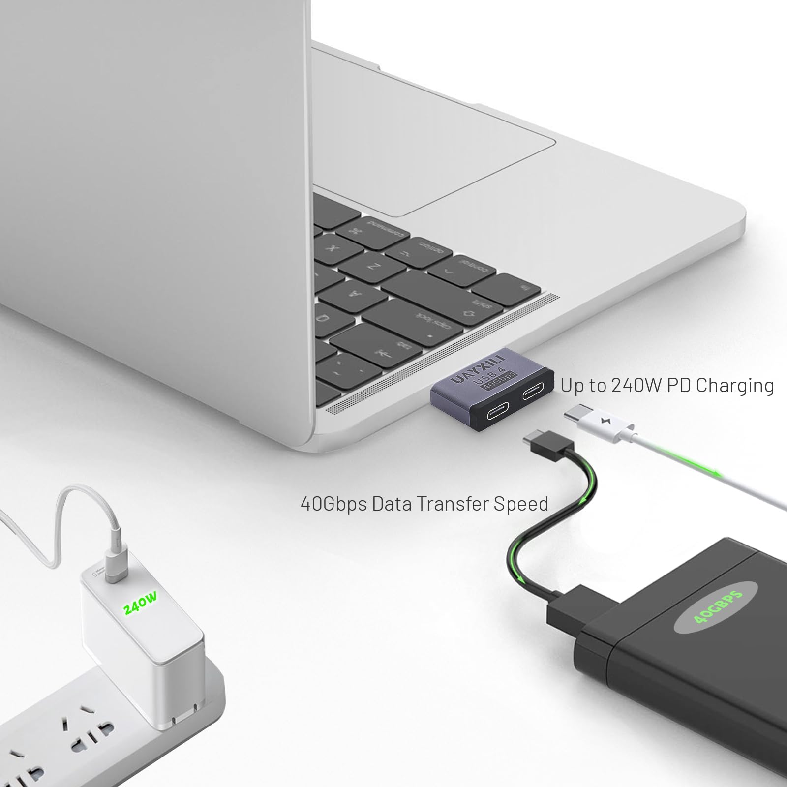 Extension Double USB-C Pour MacBook Avec étui - 2 Ports, 240W PD, 8K Vidéo, 40 Gbps, Espace Noir - 12