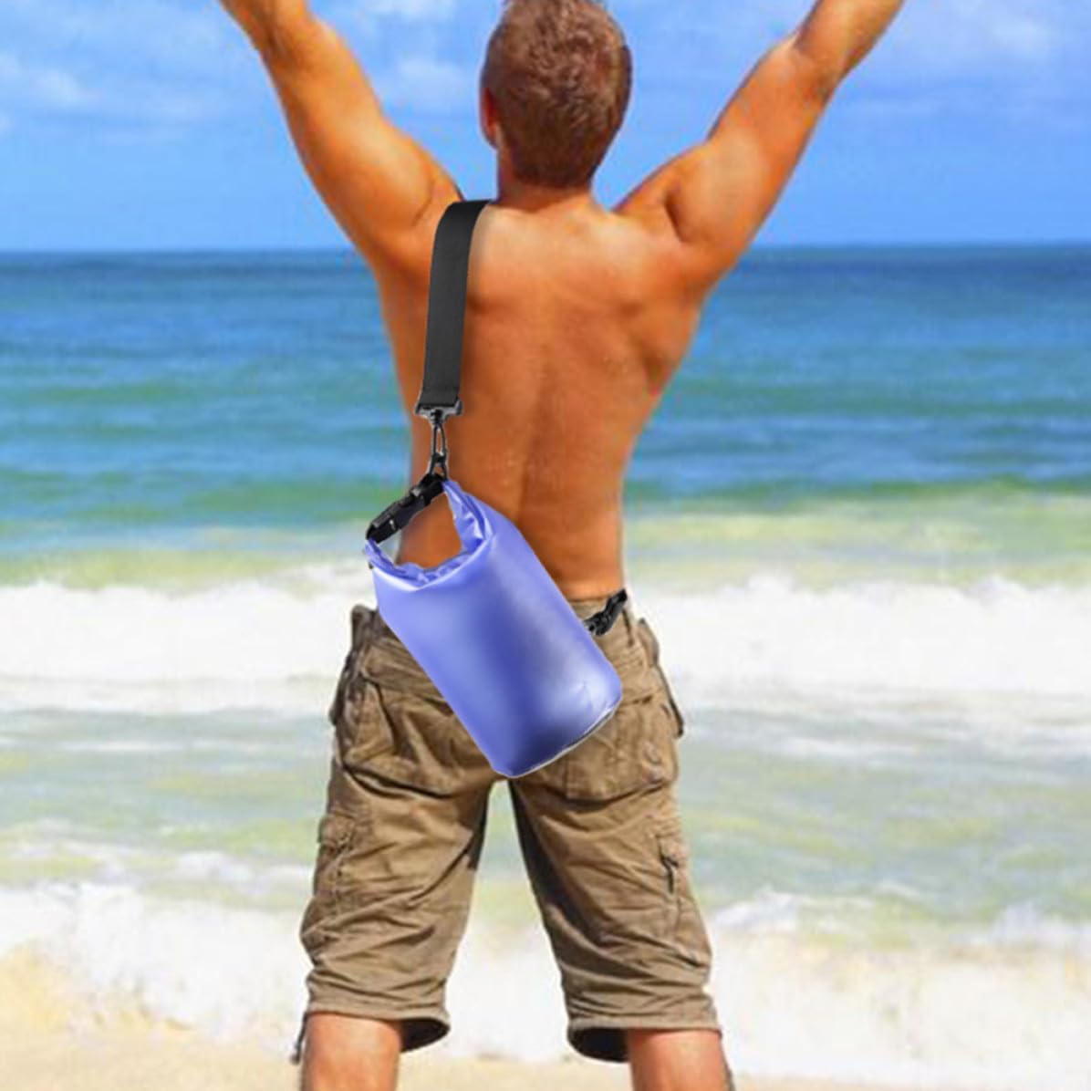 Mipcase Large Capacity Blue Waterproof Beach Storage Bag with Buckle Design, Foldable Pvc Outdoor Rafting Dry Bag for Swimming and Beach Activities
