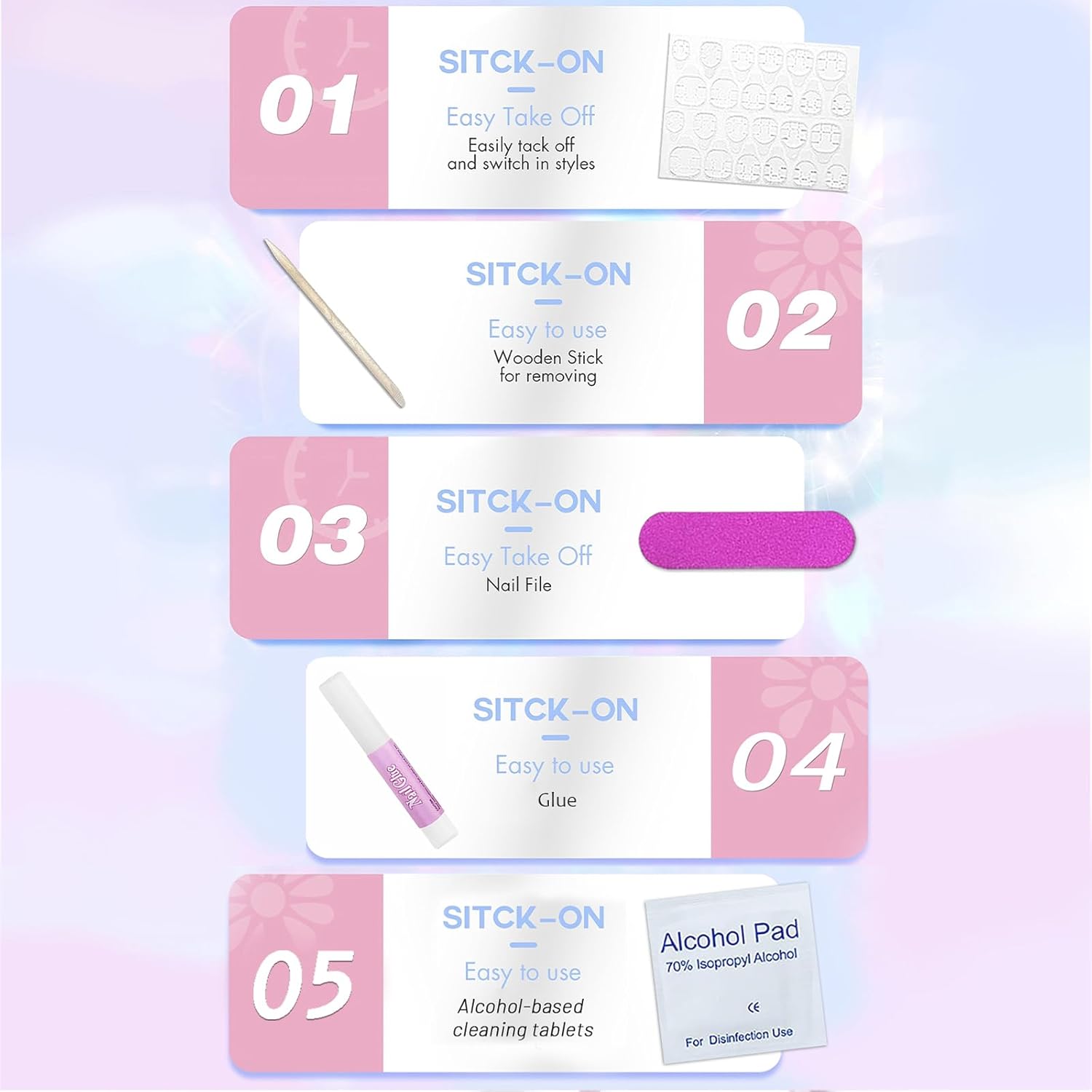 Auiremrti Silver Cat Eye False Nails, 30 Pieces Ice Blue Press-on Nails, Short Square Cat Eye False Nails, Nail Tips for Sticking, Women’s Nail Decoration