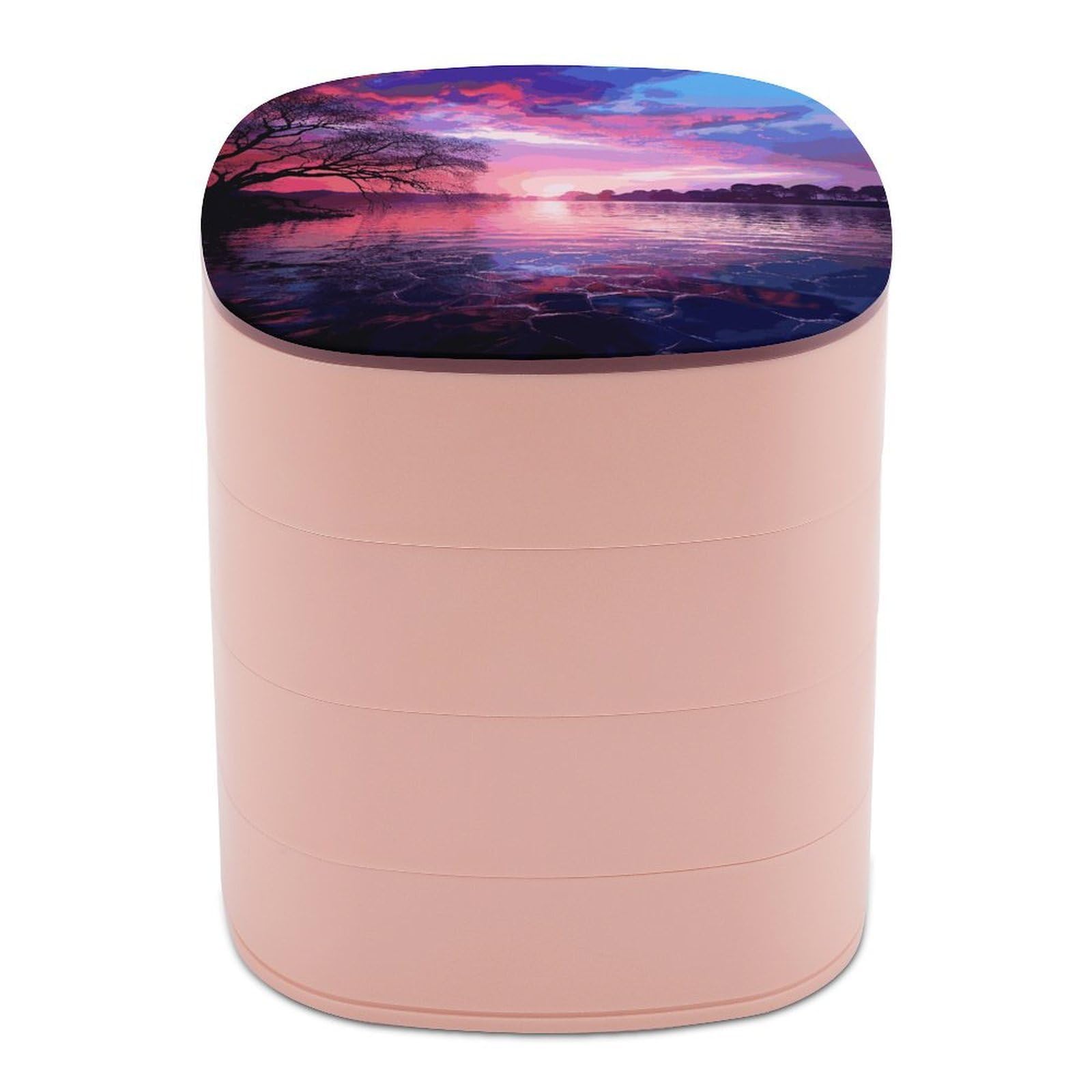 JTREHY Purple Sunset on Water Jewelry Box 4-Layer Covered Rotating Jewelry Storage Box Large Capacity Storage Boxes Portable Jewelry Case for Bracelets Earrings Necklace