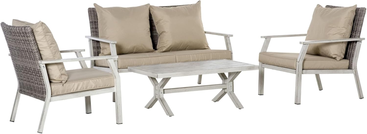 Outdoor Wicker Conversation Sofa Sets 4 Pieces Set with Cushions for Backyard, Poolside, Garden