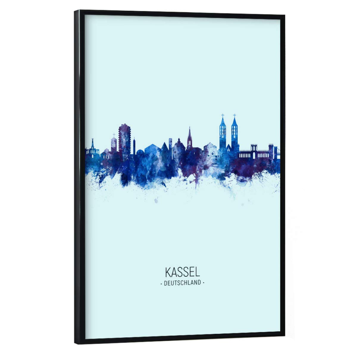 artboxONE Poster mit schwarzem Rahmen 75x50 cm Städte Kassel Germany Skyline Dark Blue - Bild Kassel Cityscape Flag