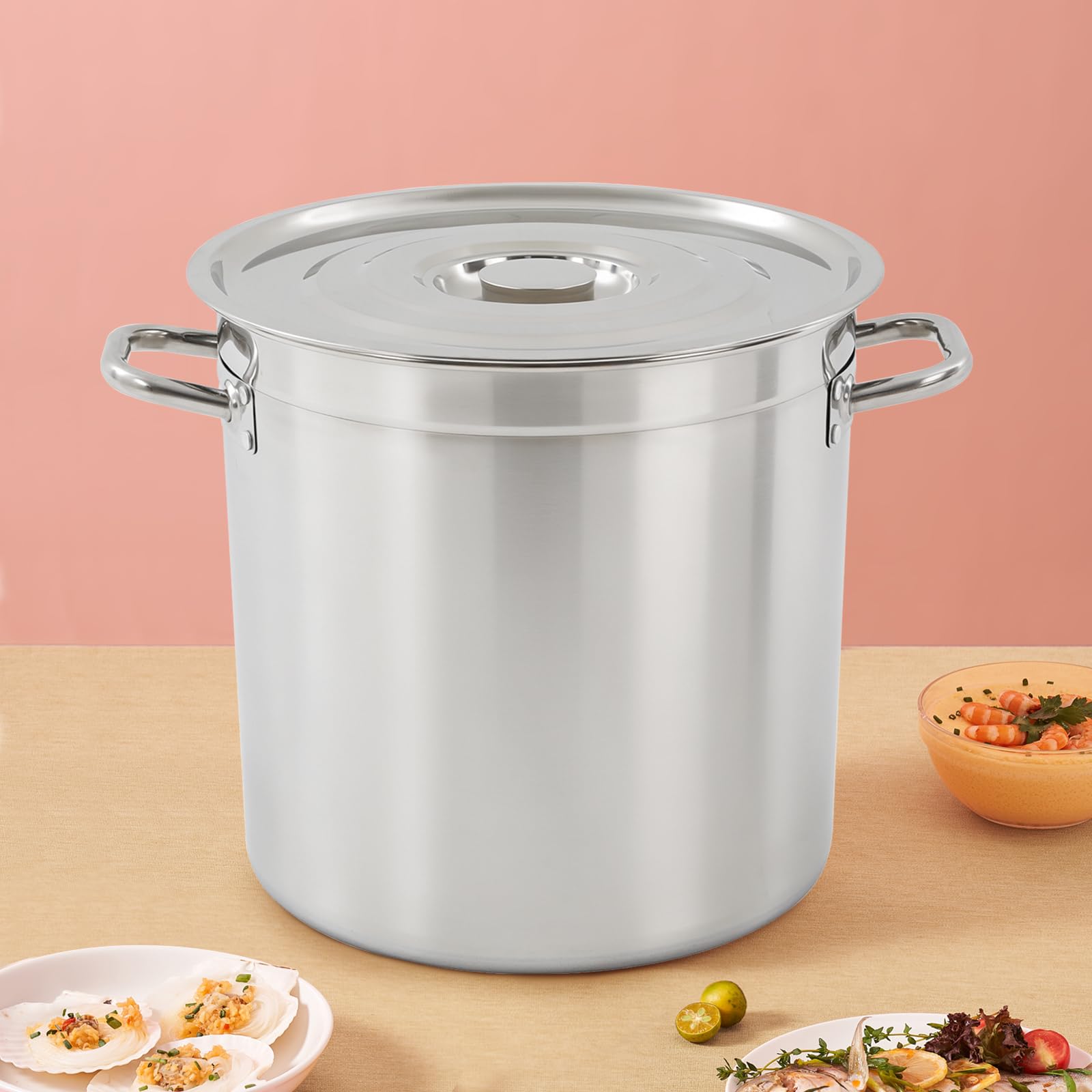 Olla profesional jumbo de alta calidad con tapa, ideal para familias y gastronomía, olla grande XXL para sopa, pasta y guiso, acero inoxidable, 35 cm, 35 litros, color plateado