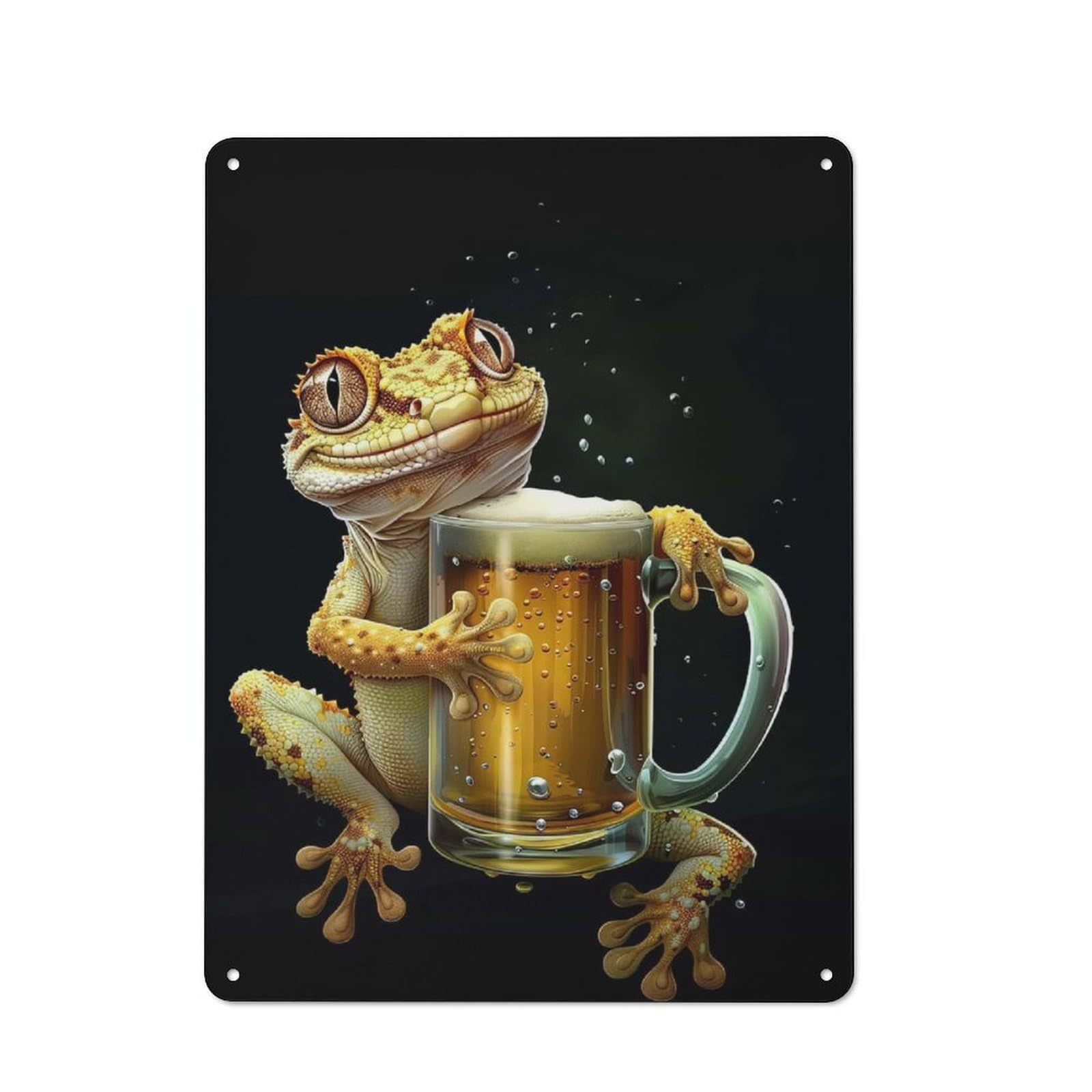 Tin Wall Plaque 40x30cm with Gecko Beer for Workshop Wall, Suited to Makers And DIY Enthusiasts