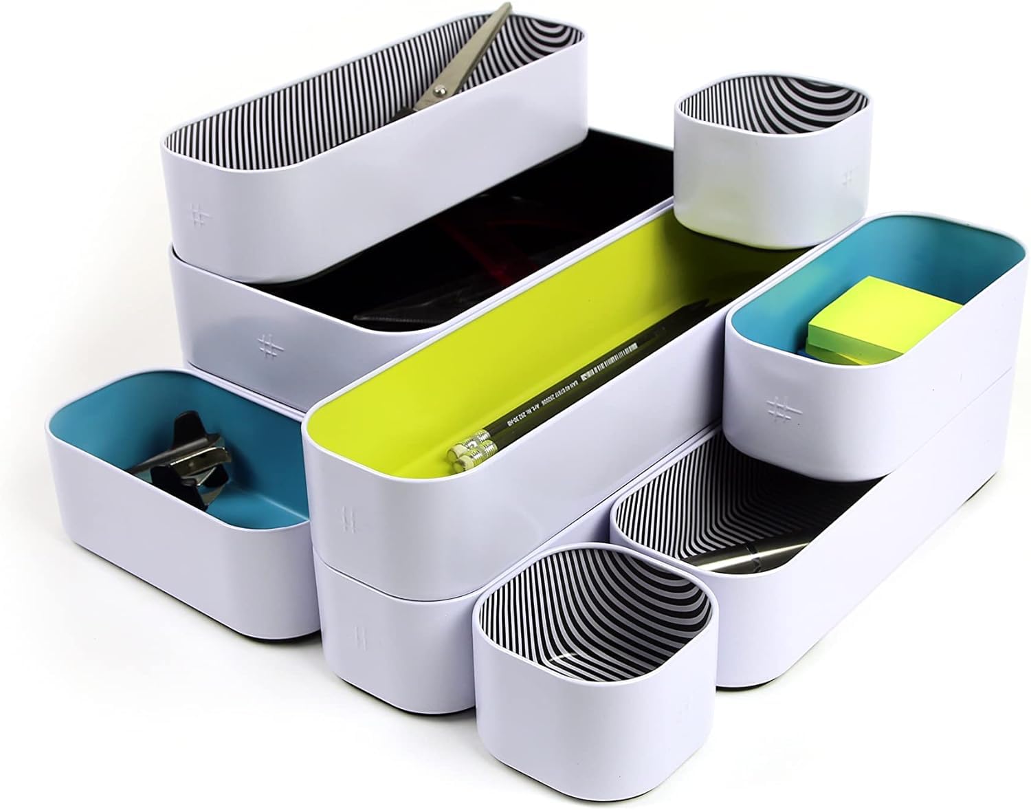 Three by Three Seattle Set di 10 vassoi organizer in metallo per riporre trucchi, cancelleria, utensili e altro ancora nella scrivania dell'ufficio, nei cassetti della cucina e del bagno (5,1 cm,