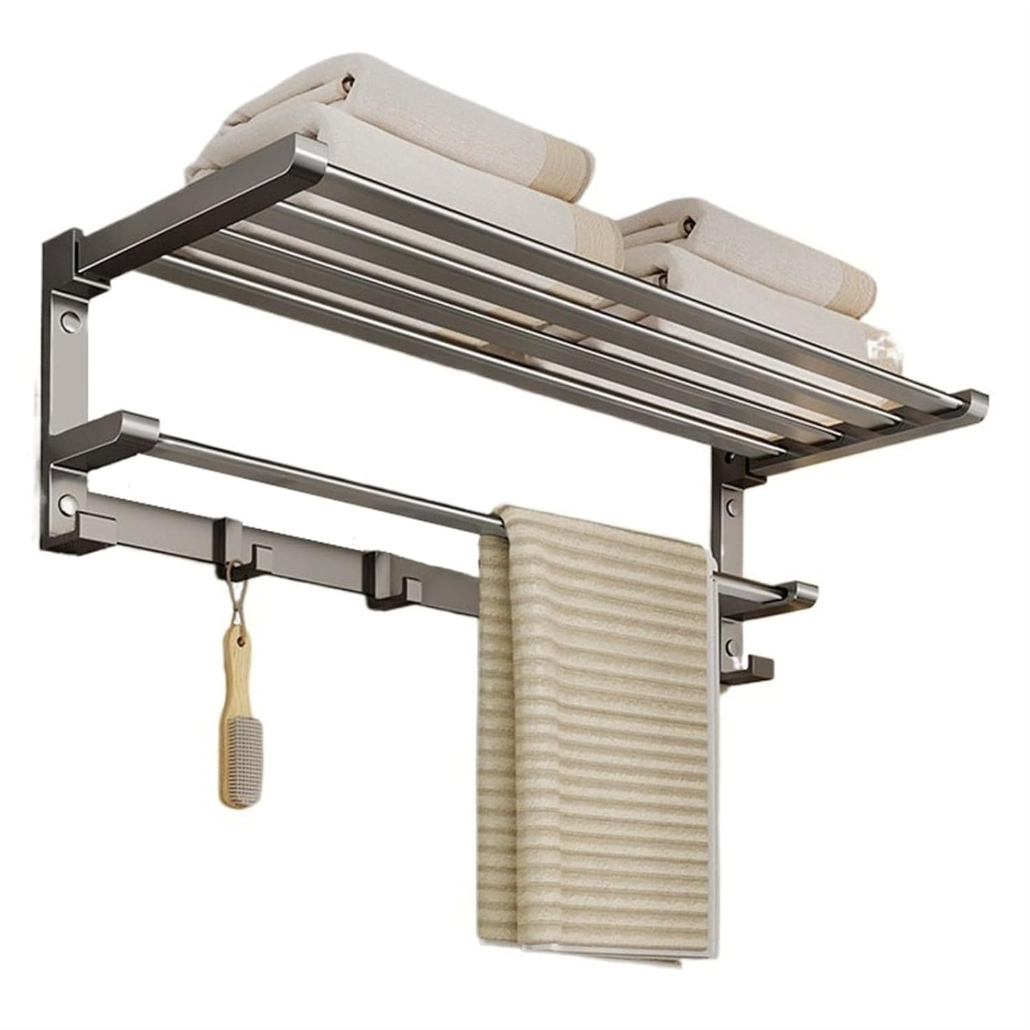 TXGJWRA Shower Caddy Bathroom Lavatory Towel Rack Stainless Steel Towel Shelf with Towel Bar and Hooks Wall Mounted